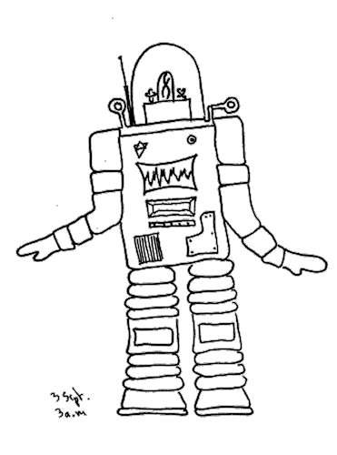 3 Sept. 3 a.m. [Drawing of Robot]